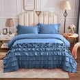 thumbnail image 1 of DNG Creations 5 Piece Vintage Ruffle Duvet Cover 100% Egyptian Cotton, 800 Threads Count - With Zipper & Corner Ties ( Oversized King - Solid Medium Blue ), 1 of 7