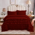 thumbnail image 1 of DNG Creations 5 Piece Vintage Ruffle Duvet Cover 100% Egyptian Cotton, 800 Threads Count - With Zipper & Corner Ties ( Oversized Queen - Solid Burgundy ), 1 of 7