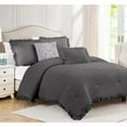 thumbnail image 1 of DNG Creations 5 Piece Vintage Ruffle Pattern Comforter Set Premium Ultra Soft 550 GSM All Season ( King/Cal King Size ) 100% Egyptian Cotton Solid Dark Grey Colour, 1 of 8