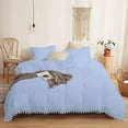 thumbnail image 1 of DNG Creations 5 Piece White Pom Pom Duvet Cover with Zipper Closure, 100% Egyptian Cotton, 800 Thread Cotton ( California King - Solid Light Blue ), 1 of 5