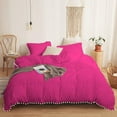 thumbnail image 1 of DNG Creations 5 Piece White Pom Pom Duvet Cover with Zipper Closure, 100% Egyptian Cotton, 800 Thread Cotton ( Oversized King - Solid Hot Pink ), 1 of 5