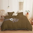 thumbnail image 1 of DNG Creations 5 Piece White Pom Pom Duvet Cover with Zipper Closure, 100% Egyptian Cotton, 800 Thread Cotton ( Oversized King - Solid Taupe ), 1 of 5