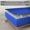 thumbnail image 1 of DNG Creations 5 Piece Zipper Sheet Set - Include (1 Elastic Fitted Sheet, 1 Base Sheet has Zipper, 1 Flat Sheet And 2 Pillowcase) 21 Inch Deep Pocket ( Stripe Royal-Blue - Full ), 1 of 7