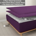 thumbnail image 1 of DNG Creations 6 Piece Zipper Sheet Set - Include (1 Fitted Sheet Base, 2 Base Sheet has Zipper, 1 Flat Sheet And 2 Pillowcase) 26 Inch Deep Pocket ( Solid Plum - California King ), 1 of 7