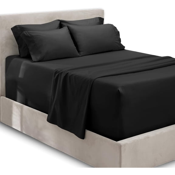 DNG Creations California King- 16 Inch Deep Pocket 6 PC Microfiber Sheet Set - Black