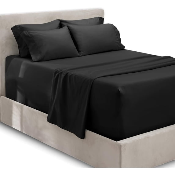 DNG Creations California King- 18 Inch Deep Pocket 4 PC Microfiber Sheet Set - Black