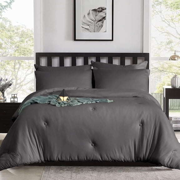 DNG Creations Dark Grey Colour 5 Piece Point Botton Comforter Solid All-Season 550 GSM 100% Egyptian Cotton, 800 Threads Count - Twin/Twin XL - Size