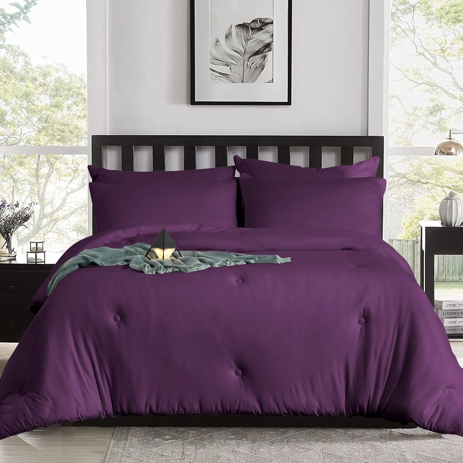 DNG Creations Plum Colour 5 Piece Point Botton Comforter Solid All ...