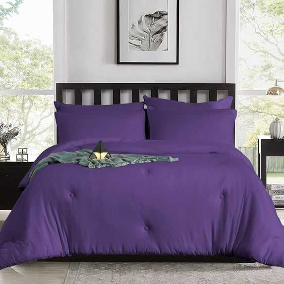 DNG Creations Purple Colour 3 Piece Point Botton Comforter Solid All-Season 550 GSM 100% Egyptian Cotton, 800 Threads Count - Twin/Twin XL - Size