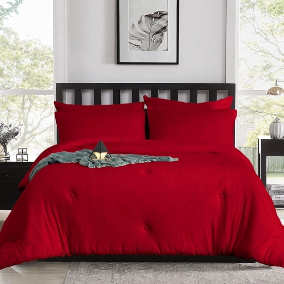 DNG Creations Red Colour 5 Piece Point Botton Comforter Solid All-Season 550 GSM 100% Egyptian Cotton, 800 Threads Count - Oversized King - Size