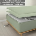 thumbnail image 1 of DNG Creations 6 Piece Zipper Sheet Set - Include (1 Fitted Sheet Base, 2 Base Sheet has Zipper, 1 Flat Sheet And 2 Pillowcase) 12 Inch Deep Pocket ( Solid Light Sage / Twin XL ), 1 of 7