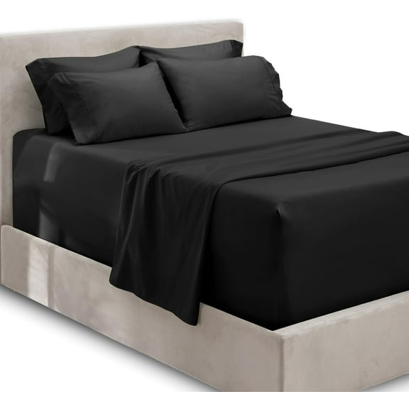 DNG Creations Twin Size - 18 Inch Deep Pocket 6 PC Microfiber Sheet Set - Black