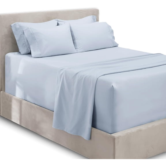DNG Creations Twin Size - 21 Inch Deep Pocket 4 PC Microfiber Sheet Set - Light Blue