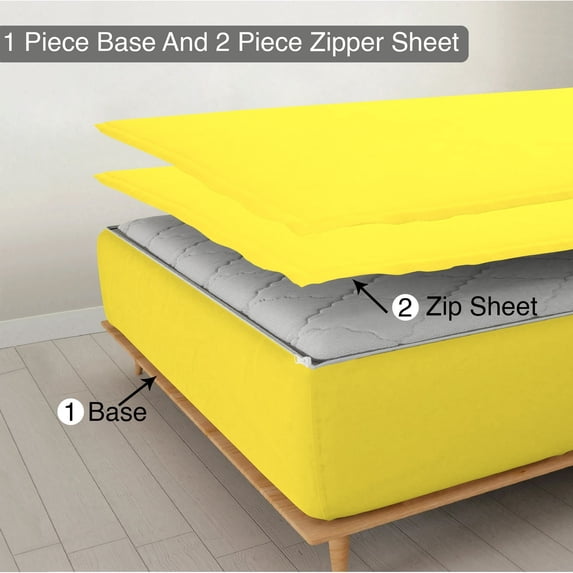 DNG Creations Zipper Fitted Sheet 15 Inch Deep Pocket ( Includes - 2 Sheet has Zipper & 1 Fitted Sheet Base ) - California King (72x84) Size 100% Egyptian Cotton ( Solid Yellow Colour )
