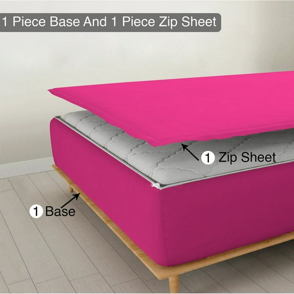DNG Creations Zipper Fitted Sheet - Includes ( 1 Elastic Fitted Sheet And 1 Base Zipper On Sheet )100% Egyptian Cotton 12 Inch Deep Pocket ( Solid Hot Pink - Twin )
