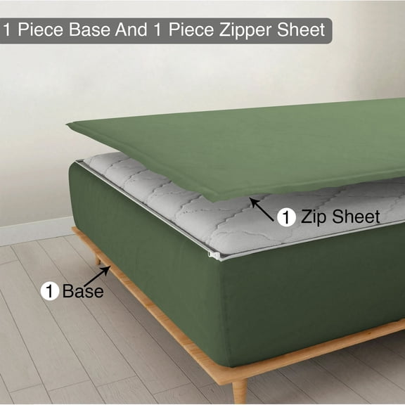 DNG Creations Zipper Fitted Sheet - Includes ( 1 Elastic Fitted Sheet And 1 Base Zipper On Sheet )100% Egyptian Cotton 21 Inch Deep Pocket ( Solid Moss - King )