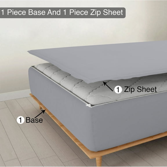 DNG Creations Zipper Fitted Sheet - Includes ( 1 Elastic Fitted Sheet And 1 Base Zipper On Sheet )100% Egyptian Cotton 6 Inch Deep Pocket ( Solid Silver - Twin )