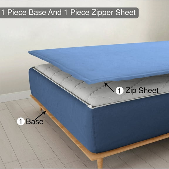 DNG Creations Zipper Fitted Sheet - Includes ( 1 Elastic Fitted Sheet And 1 Base Zipper On Sheet )100% Egyptian Cotton 8 Inch Deep Pocket ( Solid Medium Blue - Twin )
