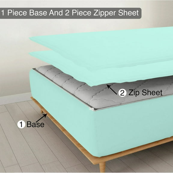 DNG Creations Zipper Fitted Sheet ( Includes - 1 Elastic Fitted Sheet & 2 Base Sheet has Zipper ) 100% Egyptian Cotton 6 Inch Deep Pocket (Solid Aqua Blue - Twin )