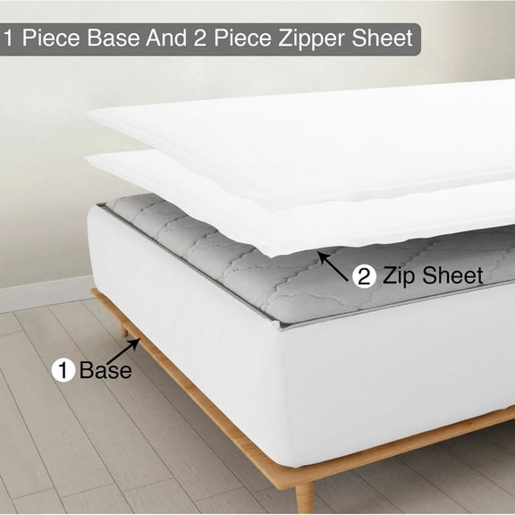 DNG Creations Zipper Fitted Sheet ( Includes - 1 Elastic Fitted Sheet & 2 Base Sheet has Zipper ) 100% Egyptian Cotton 8 Inch Deep Pocket (Solid White - California King )