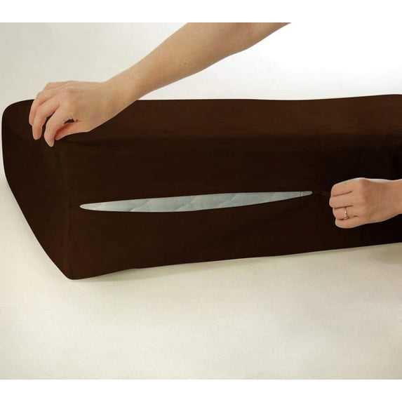 DNG Creations Zipper Mattress Cover 12 Inch Deep Pocket (Solid Chocolate - Twin XL)