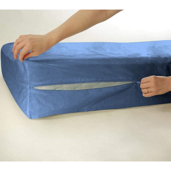 DNG Creations Zipper Mattress Cover 12 Inch Deep Pocket (Solid Medium Blue - Queen)