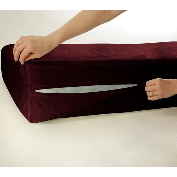 DNG Creations Zipper Mattress Cover 18 Inch Deep Pocket (Solid Wine - Twin)