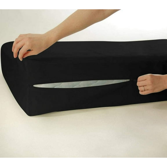 DNG Creations Zipper Mattress Cover 24 Inch Deep Pocket (Solid Black - Olympic Queen)