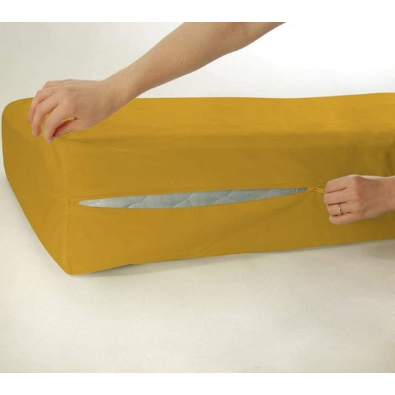 DNG Creations Zipper Mattress Cover 26 Inch Deep Pocket (Solid Gold - Twin)