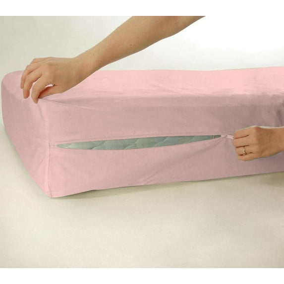 DNG Creations Zipper Mattress Cover 6 Inch Deep Pocket (Solid Light Pink - Twin)