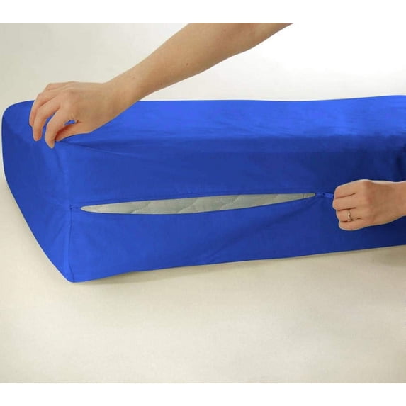 DNG Creations Zipper Mattress Cover 6 Inch Deep Pocket (Solid Royal Blue - Full)
