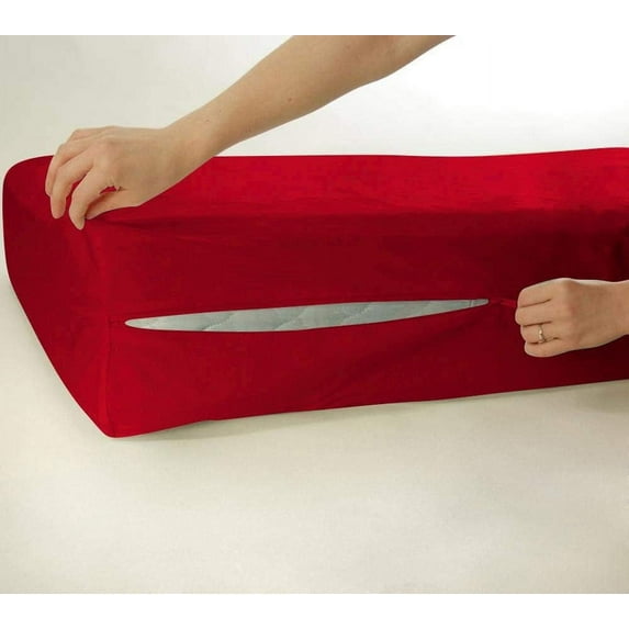 DNG Creations Zipper Mattress Cover 8 Inch Deep Pocket (Solid Red - Twin XL)