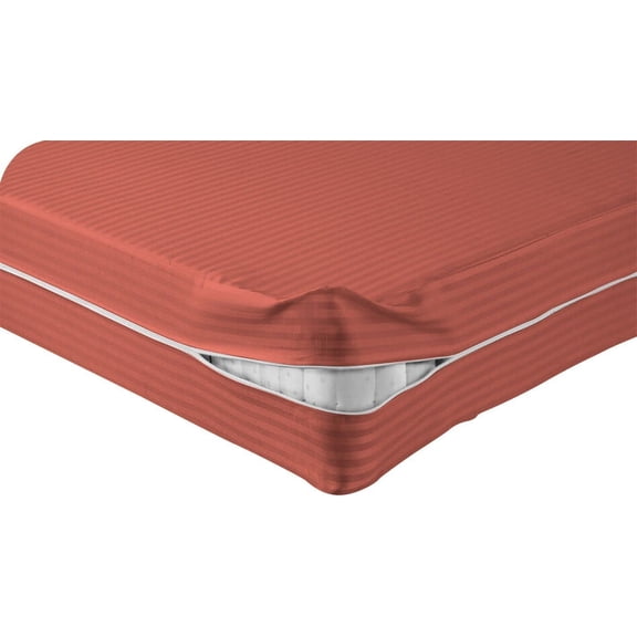 DNG Creations Zipper Mattress Cover with 10 Inch Deep Pocket (Stripe Brick Red - King )