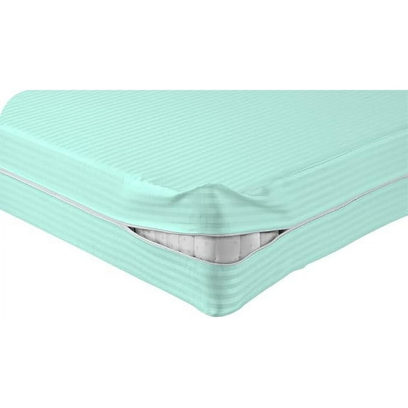 DNG Creations Zipper Mattress Cover with 12 Inch Deep Pocket (Stripe Aqua Blue - Twin)