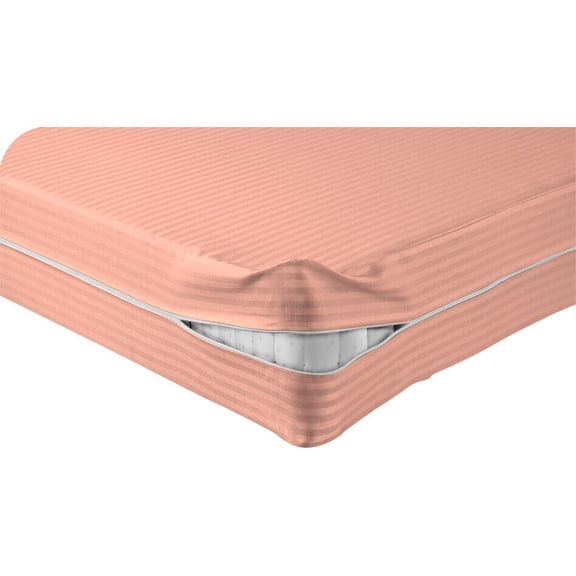 DNG Creations Zipper Mattress Cover with 12 Inch Deep Pocket (Stripe Peach - Twin )