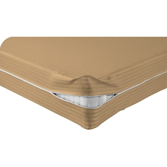 DNG Creations Zipper Mattress Cover with 18 Inch Deep Pocket (Stripe Taupe - Queen )