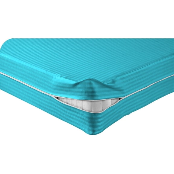 DNG Creations Zipper Mattress Cover with 18 Inch Deep Pocket (Stripe Turquoise Blue - Twin )