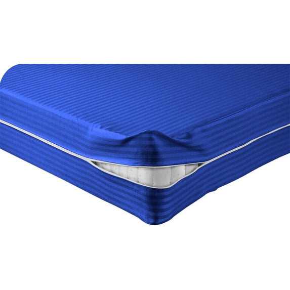 DNG Creations Zipper Mattress Cover with 21 Inch Deep Pocket (Stripe Royal Blue - Full )