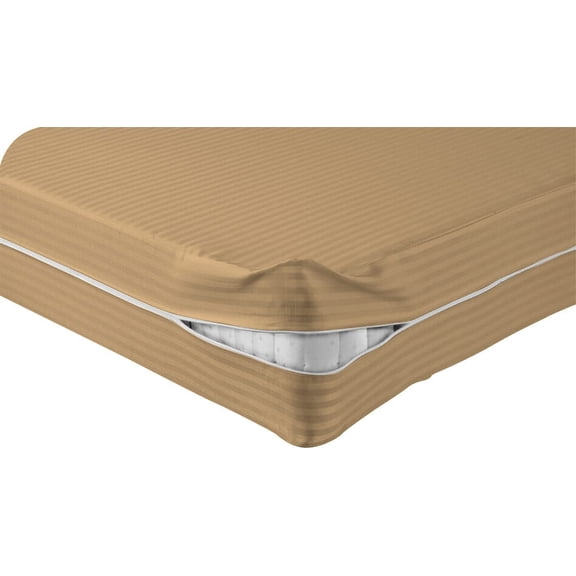 DNG Creations Zipper Mattress Cover with 21 Inch Deep Pocket (Stripe Taupe - Full )