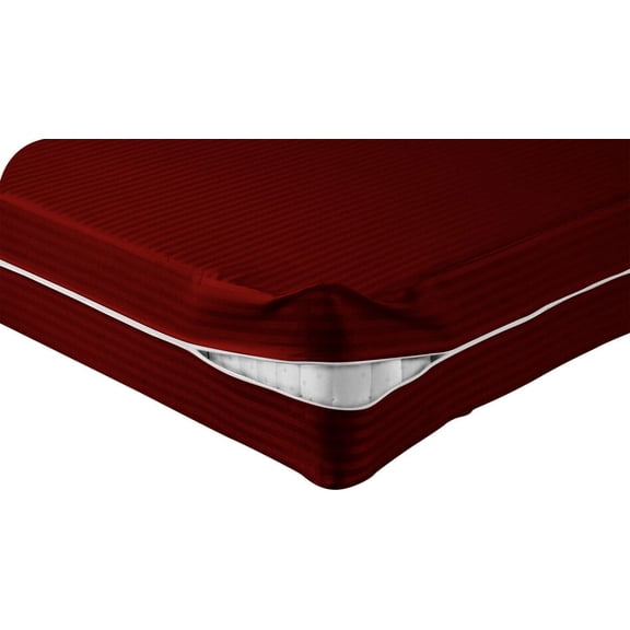 DNG Creations Zipper Mattress Cover with 26 Inch Deep Pocket (Stripe Burgundy - Full )