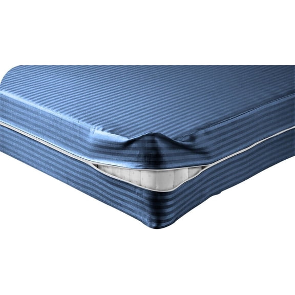 DNG Creations Zipper Mattress Cover with 26 Inch Deep Pocket (Stripe Medium Blue - Full )