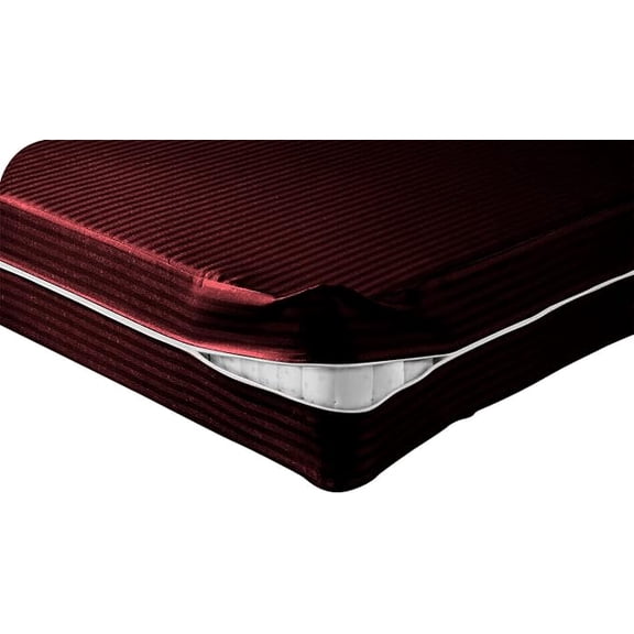 DNG Creations Zipper Mattress Cover with 26 Inch Deep Pocket (Stripe Wine - Olympic Queen )