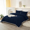 thumbnail image 1 of DNG Luxury 1 Piece Pom Pom Plain Pattern Comforter Set, 800 Thread Count, 100% Egyptian Cotton, White Vintage Pom-Pom Fringe Super Soft (King/California King Size Navy Color), 1 of 9
