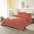 thumbnail image 1 of DNG Luxury 1 Piece Pom Pom Plain Pattern Comforter Set, 800 Thread Count, 100% Egyptian Cotton, White Vintage Pom-Pom Fringe Super Soft (Oversized Super King Size Brick Red Color), 1 of 9