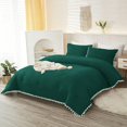 thumbnail image 1 of DNG Luxury 3 Piece Pom Pom Plain Pattern Comforter Set, 800 Thread Count, 100% Egyptian Cotton, White Vintage Pom-Pom Fringe Super Soft (Full/Queen Size Teal Green Color), 1 of 9