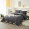 thumbnail image 1 of DNG Luxury 3 Piece Pom Pom Plain Pattern Comforter Set, 800 Thread Count, 100% Egyptian Cotton, White Vintage Pom-Pom Fringe Super Soft (Super King Size Dark Grey Color), 1 of 9
