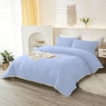 thumbnail image 1 of DNG Luxury 3 Piece Pom Pom Plain Pattern Comforter Set, 800 Thread Count, 100% Egyptian Cotton, White Vintage Pom-Pom Fringe Super Soft (Super King Size Light Blue Color), 1 of 9