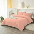 thumbnail image 1 of DNG Luxury 3 Piece Pom Pom Plain Pattern Comforter Set, 800 Thread Count, 100% Egyptian Cotton, White Vintage Pom-Pom Fringe Super Soft (Super King Size Peach Color), 1 of 9