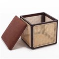 DNGZJAO Natural Cane Ottoman with Square Rattan Ottoman Coffee Table