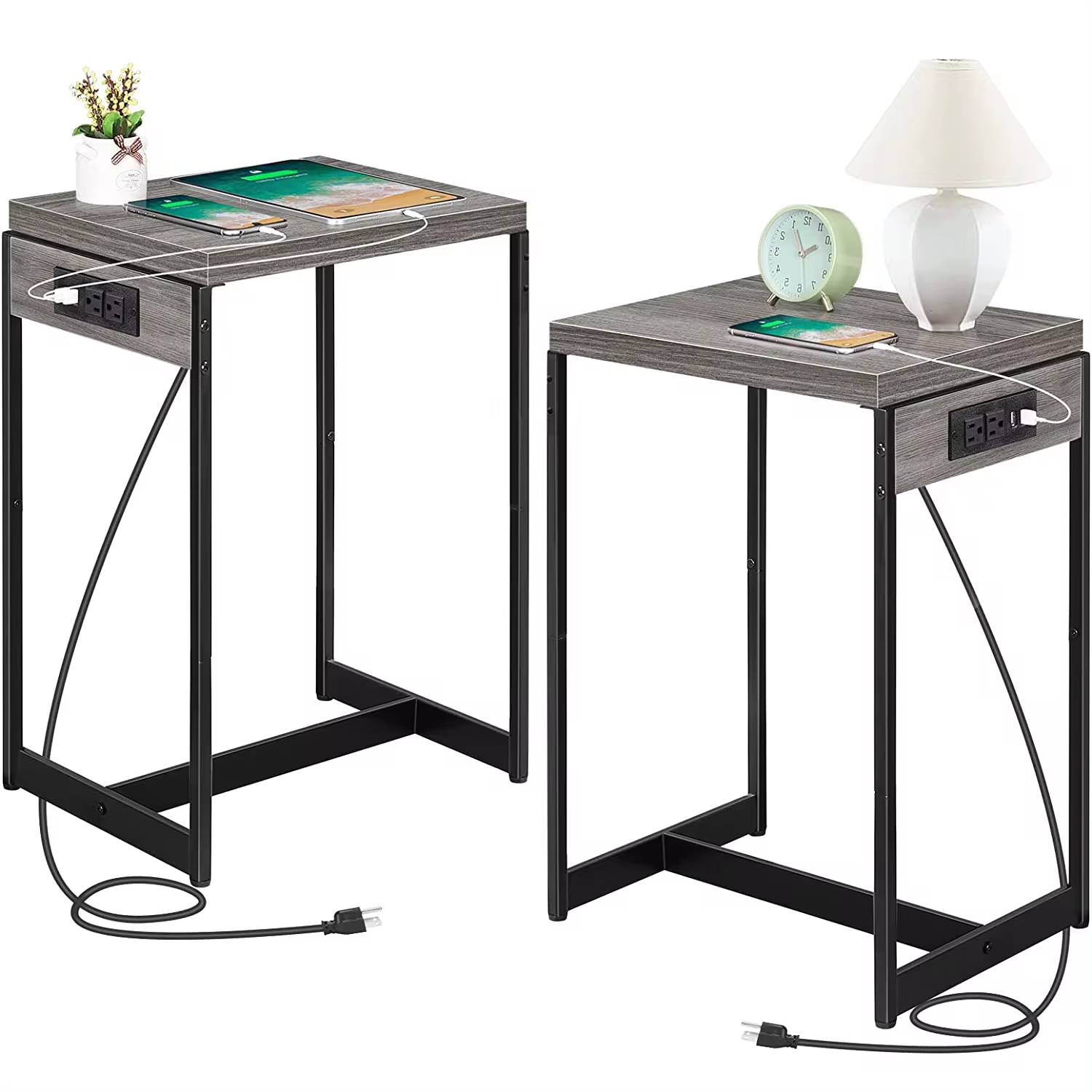 DNGZJAO Nightstand Set of 2 End Table with Charging Station Small Bed